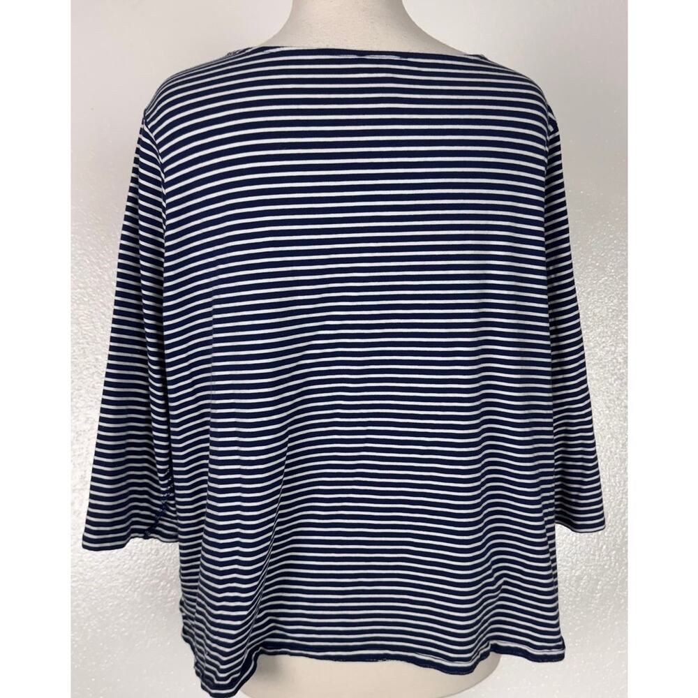 Jones New York Signature 2X Blue White Stripe 3/4 Sleeve Tie Knot Hem Top - Picture 6 of 10